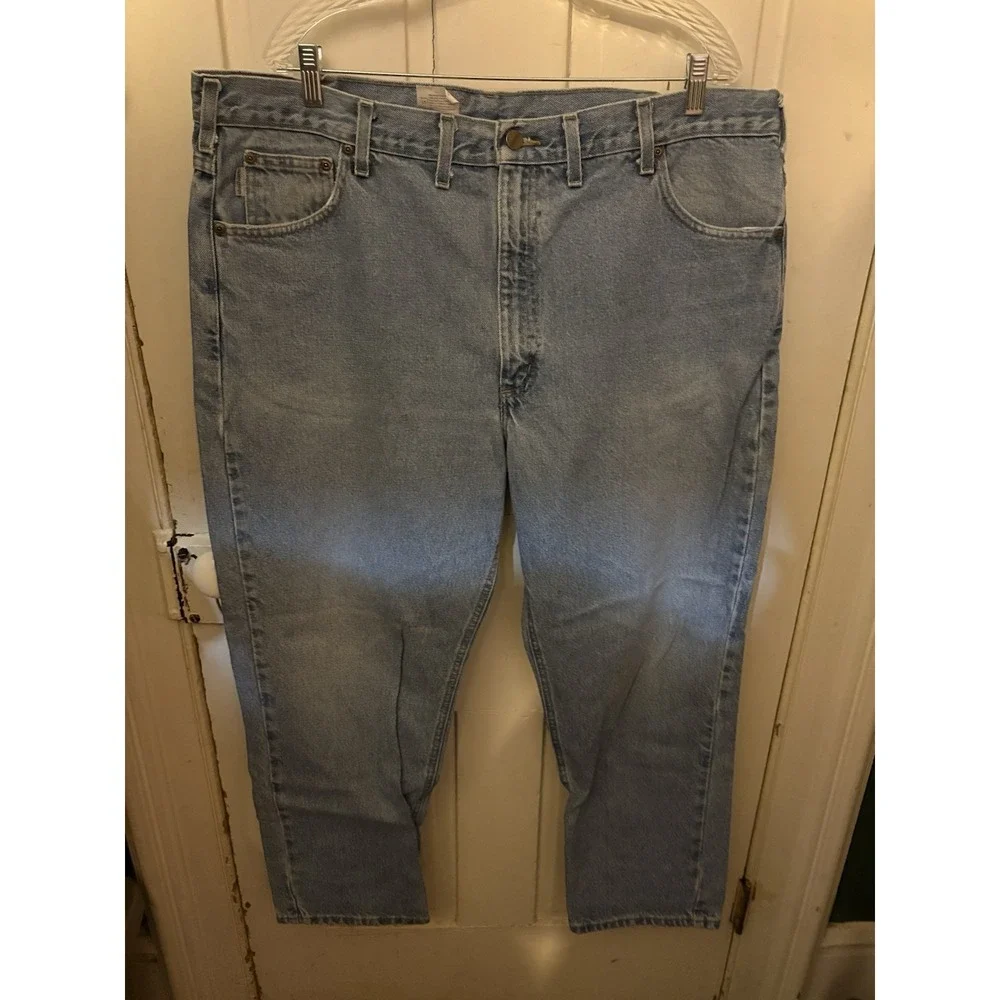 Carhartt B18 STW Jeans Men's 44x30 Light Wash Straight Leg 100% Cotton Denim